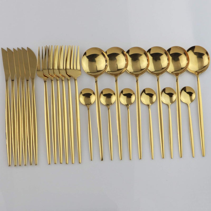 JANKNG 24-Piece Flatware Set, 18/0 Stainless Steel Knife Fork Spoon Teaspoon Silverware Set, Service for 6, MIrror Gold - Image 2